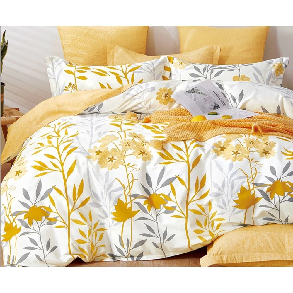Autumn Yellow Floral Bedding Cotton Reversible Comforter‎ Set Twin Boho Chic